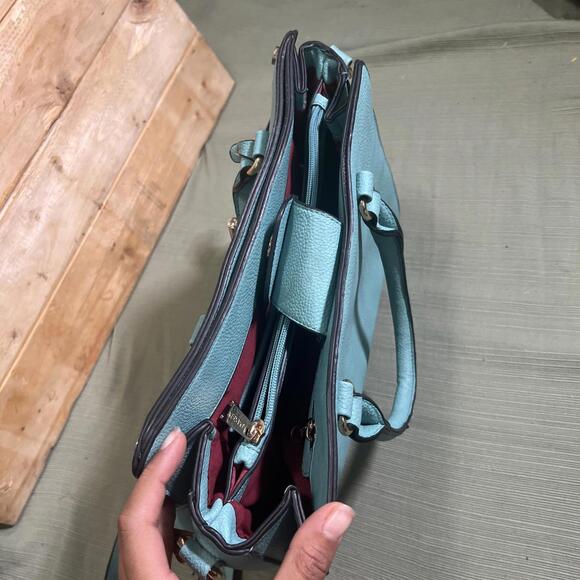 Dasein Womens Blue Fashion Studded Large Faux Leather Satchel Crossbody Handbag - Picture 10 of 15